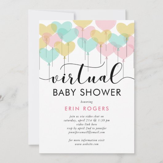 Pastel Heart-ballonnen Virtueel Baby shower Kaart (Voorkant)
