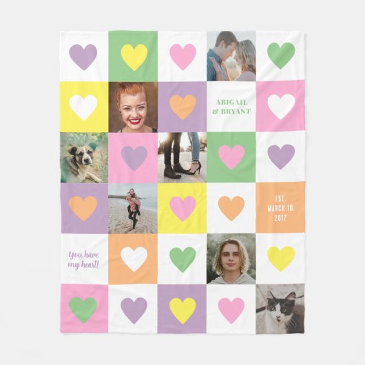 Pastel Heart Checkerboard Couple's Photo Gift Fleece Deken (Voorkant)