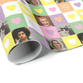 Pastel Heart Checkerboard met Foto's Valentijn Cadeaupapier (Rol Hoek)