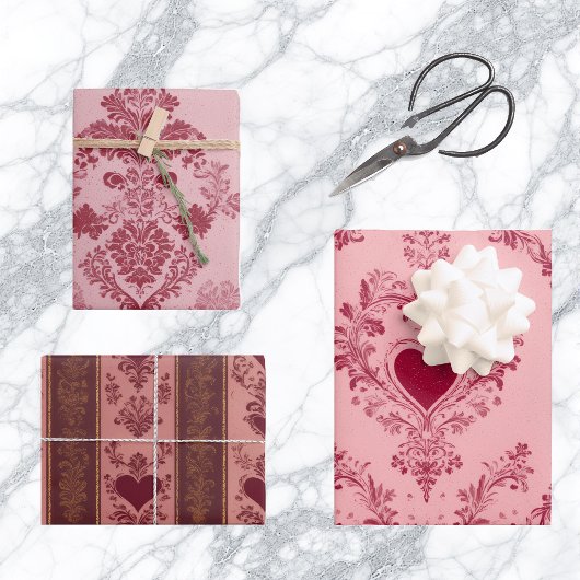 Pastel Heart Motif Delicate Floral Pattern Elegant Inpakpapier Vel