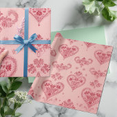 Pastel Heart Motifs Delicate Floral Romantic Style Cadeaupapier