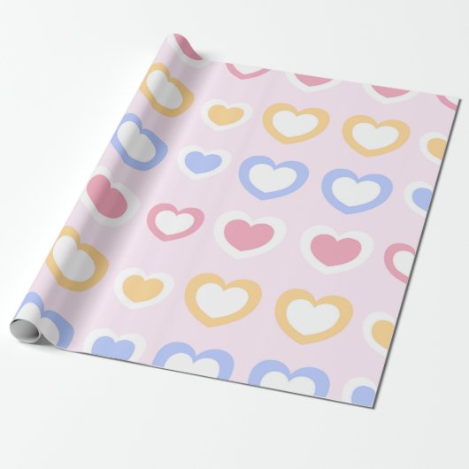 Pastel Heart Pattern Wrapping Paper Cadeaupapier (Uitgerold)