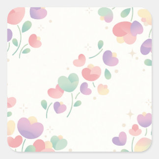 Pastel Heart Shaped Flowers Minimalist Pattern Vierkante Sticker