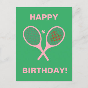 Pastel Heart Tennis Player Racquets Ball Birthday Briefkaart