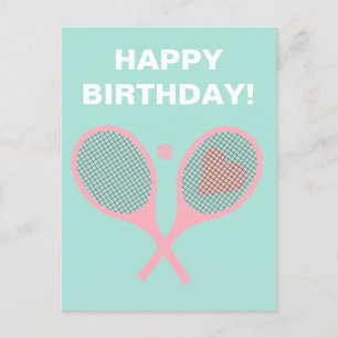 Pastel Heart Tennis Player Racquets Ball Birthday Briefkaart