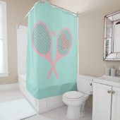 Pastel Heart Tennis Player Racquets Ball Blue Douchegordijn (In situ)