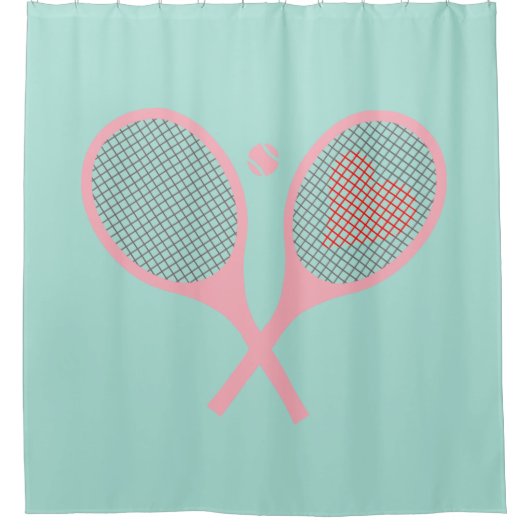 Pastel Heart Tennis Player Racquets Ball Blue Douchegordijn (Voorkant)