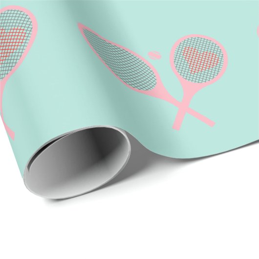 Pastel Heart Tennis Player Racquets Ball Design Cadeaupapier (Rol Hoek)