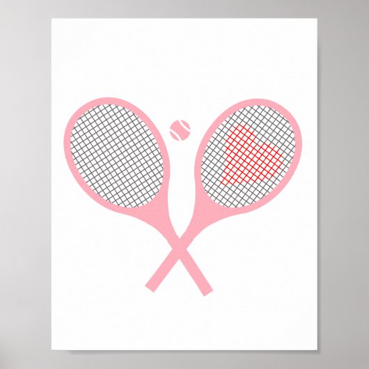 Pastel Heart Tennis Player Racquets Ball Design Poster (Voorkant)