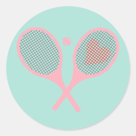 Pastel Heart Tennis Player Racquets Ball Design Ronde Sticker (Voorkant)