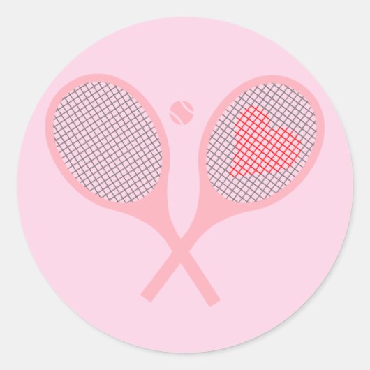 Pastel Heart Tennis Player Racquets Ball Design Ronde Sticker (Voorkant)