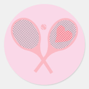 Pastel Heart Tennis Player Racquets Ball Design Ronde Sticker