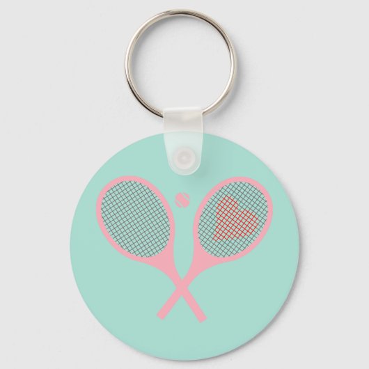 Pastel Heart Tennis Player Racquets Ball Design Sleutelhanger (Voorkant)