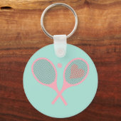 Pastel Heart Tennis Player Racquets Ball Design Sleutelhanger (Voorkant)