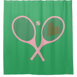 Pastel Heart Tennis Player Racquets Ball Green Douchegordijn