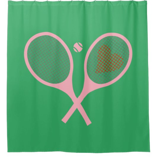 Pastel Heart Tennis Player Racquets Ball Green Douchegordijn (Voorkant)