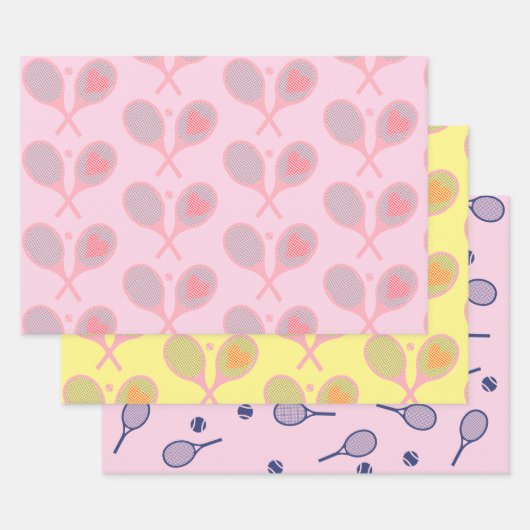 Pastel Heart Tennis Player Racquets Ball Preppy Inpakpapier Vel (Set)