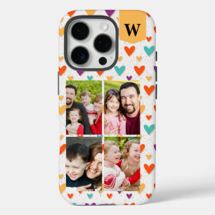 Pastel Hearts Custom Monogram 4-foto's iPhone 16 Pro Hoesje