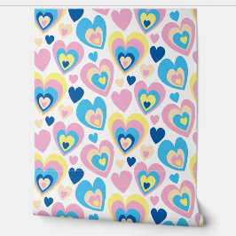 Pastel Hearts Cute Romantic Groovy Delicate Blue. Behang