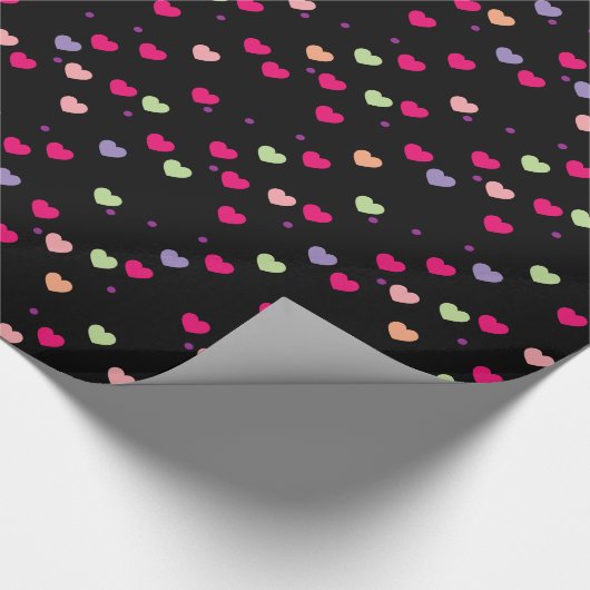 Pastel Hearts Patroon op zwart Cadeaupapier (Hoek)