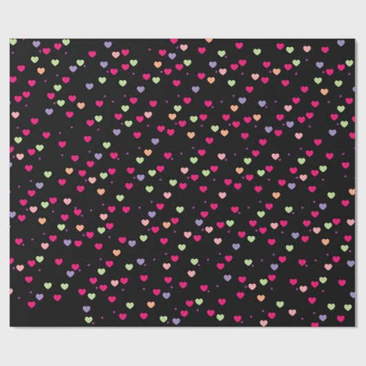 Pastel Hearts Patroon op zwart Cadeaupapier (Vlak)