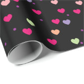 Pastel Hearts Patroon op zwart Cadeaupapier (Rol Hoek)