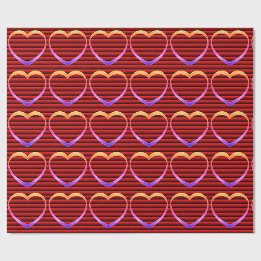 Pastel Hearts Stripe Wrapping Papier (Vlak)