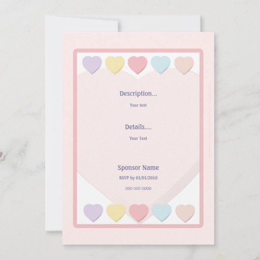 Pastel Hearts-uitnodiging Kaart (Achterkant)