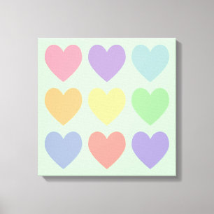 Pastel Hearts Wrapped Canvas