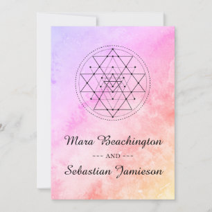 ** Pastel Heilige Geometrie Waterverf bruiloft Kaart