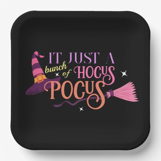 Pastel Heks Hocus Pocus Halloween Pet Broomstick Papieren Bordje (Voorkant)