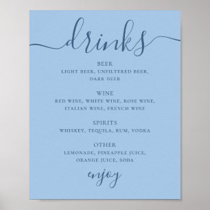 Pastel Hemelblauw Modern Huwelijksbar Drankjes Bor Poster