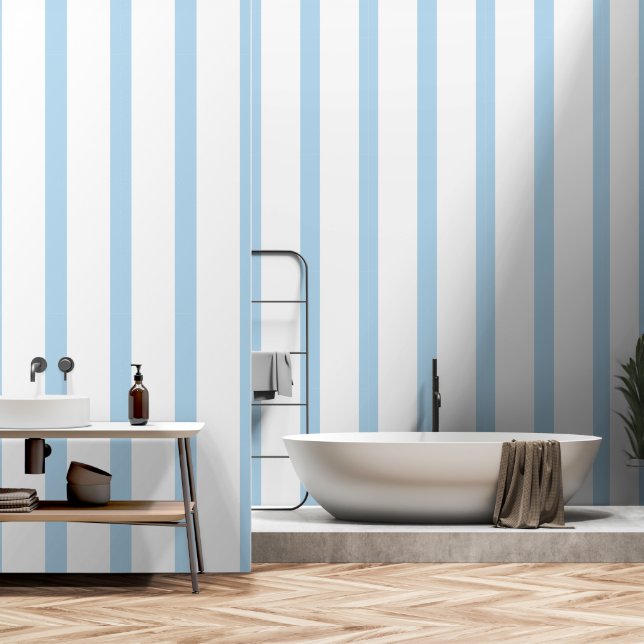 Pastel Hemelblauw op Witte Strepen Behang (Badkamer)