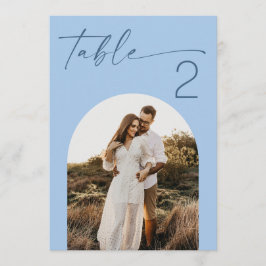 Pastel Hemelblauwe Kust Foto Bruiloft Tafel Nummer Kaart