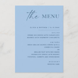 Pastel Hemelblauwe Kustbruiloft. Modern Minimalist Menu