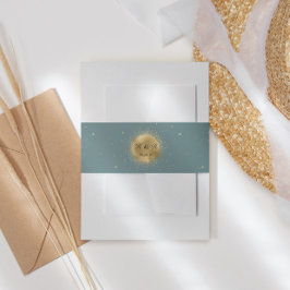 Pastel Hemels Gouden Maan Huwelijks Buikband Uitnodigingen Wikkel
