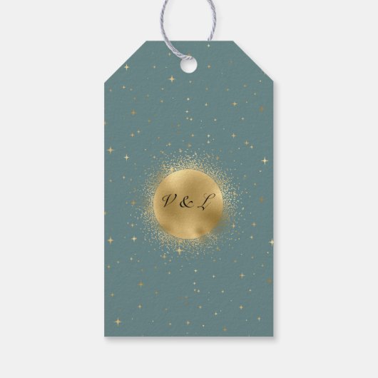 Pastel hemelse gouden maan bruiloft dank u cadeaulabel (Achterkant)