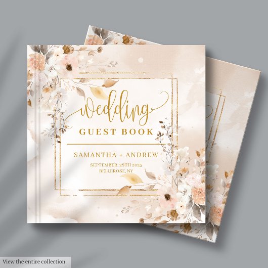 Pastel Herfst Boho Bloemen Gouden bruiloft Gastboe Gastenboek