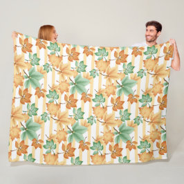 PASTEL HERFST COLORED AUTUMN LEAVES FLEECE DEKEN