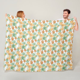 PASTEL HERFST COLORED AUTUMN LEAVES FLEECE DEKEN