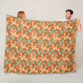 PASTEL HERFST COLORED AUTUMN LEAVES FLEECE DEKEN