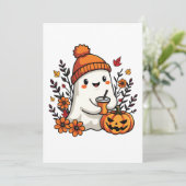 Pastel Herfst Kawaii Geest Fall Pumpkin Spice   Feestdagenkaart (Staand voorkant)