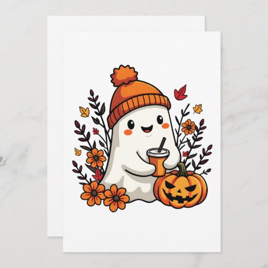 Pastel herfst Kawaii spook herfst pompoengewürz   Feestdagenkaart (Voorkant / Achterkant)