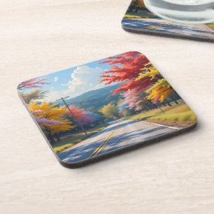 Pastel herfst landweg aquarel bier onderzetter