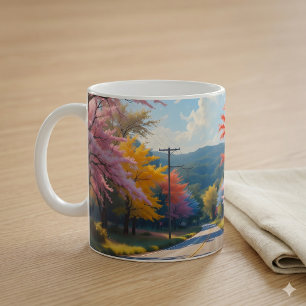 Pastel herfst landweg aquarel koffiemok
