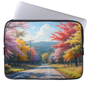 Pastel herfst landweg aquarel laptop sleeve