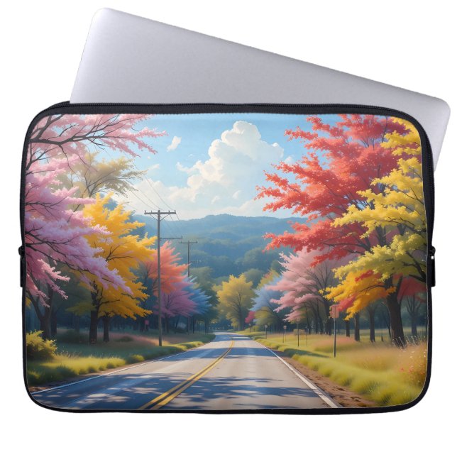 Pastel herfst landweg aquarel laptop sleeve (Voorkant)