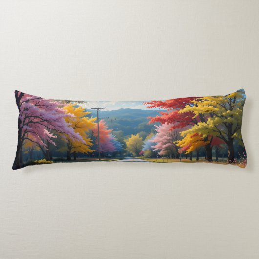 Pastel herfst landweg aquarel lichaamskussen (Voorkant)