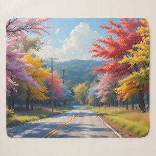 Pastel herfst landweg aquarel sherpa deken