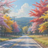 Pastel herfst landweg aquarel sticker (Voorkant)
